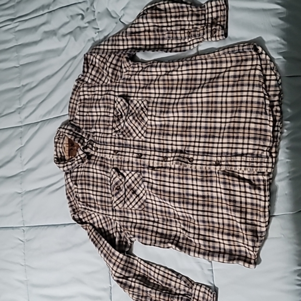 Vintage Outdoor Life Brown & Blue Plaid Flannel Double Pocketed Shirt Men's L